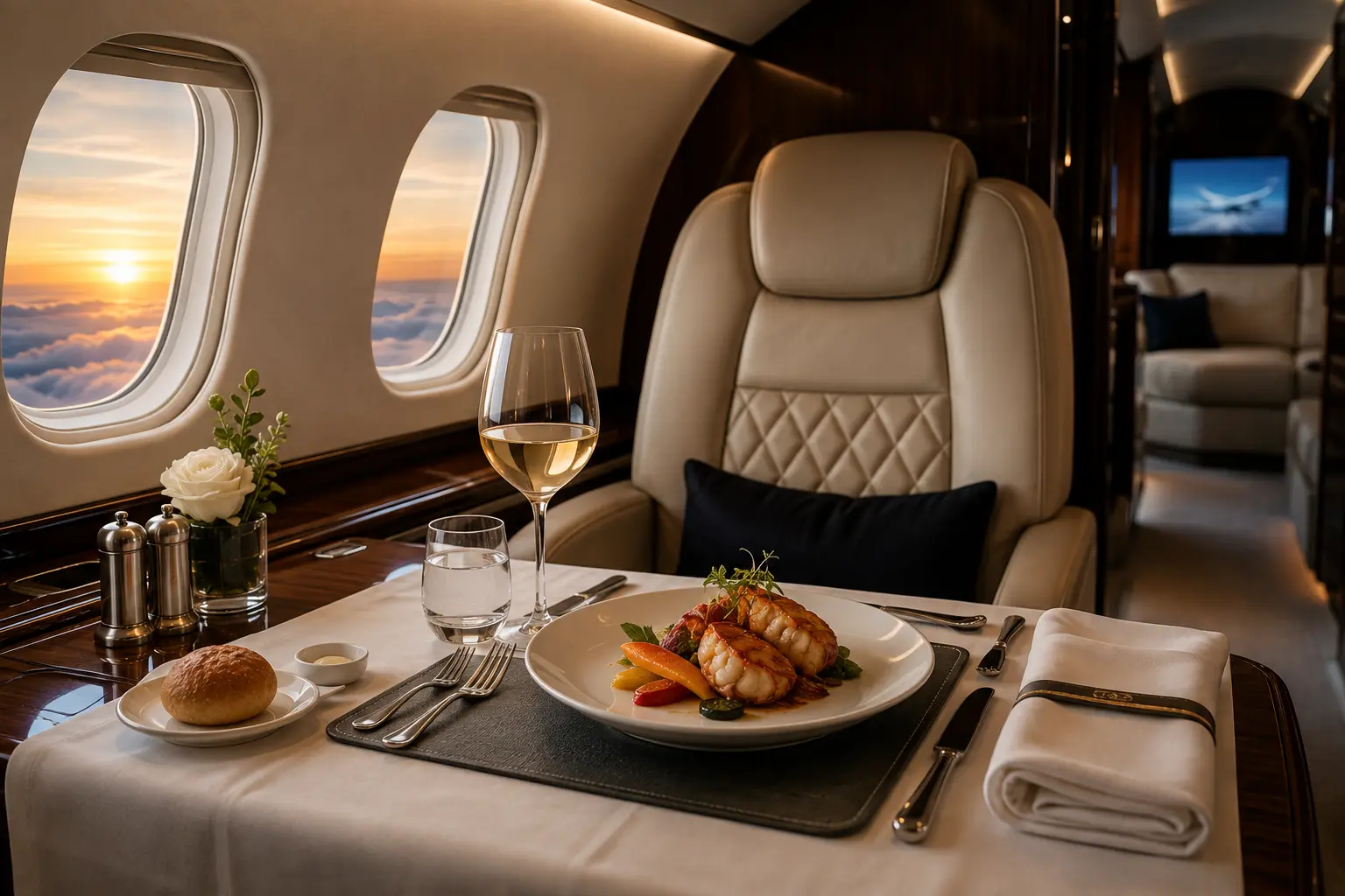 Private aviation onboard dining experience